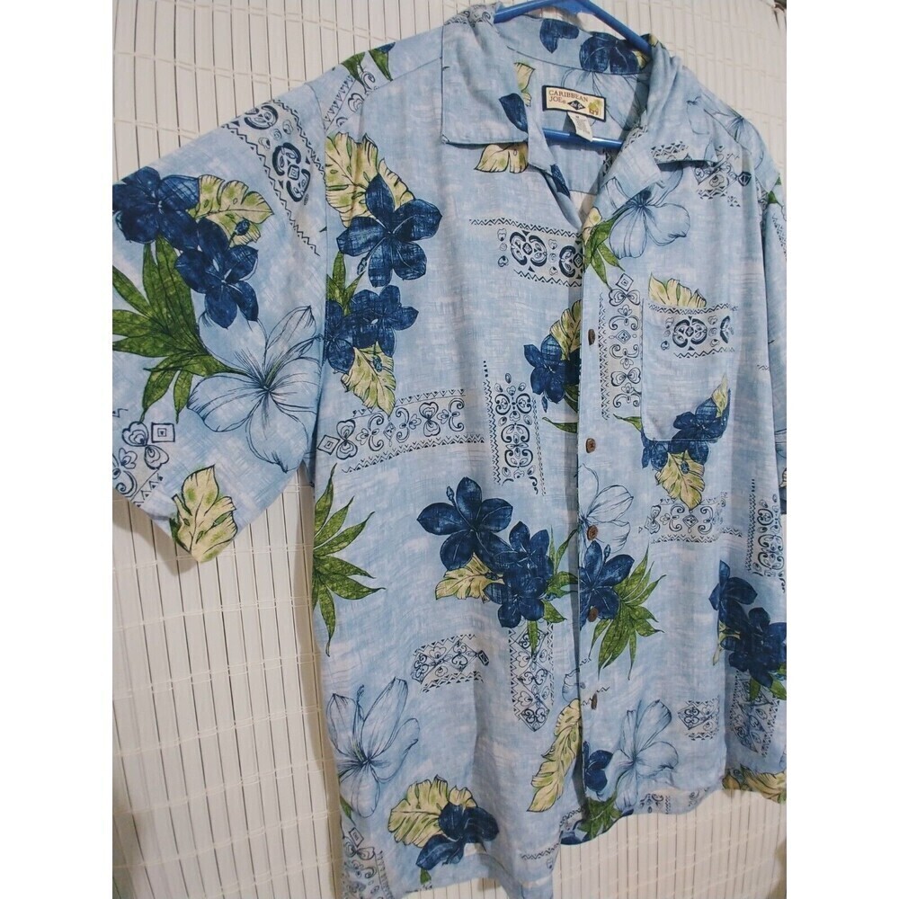 Caribbean joe Hawaiian Shirt for Mens Size Medium Blue Short Sleeve 100% Rayon - Picture 2 of 11